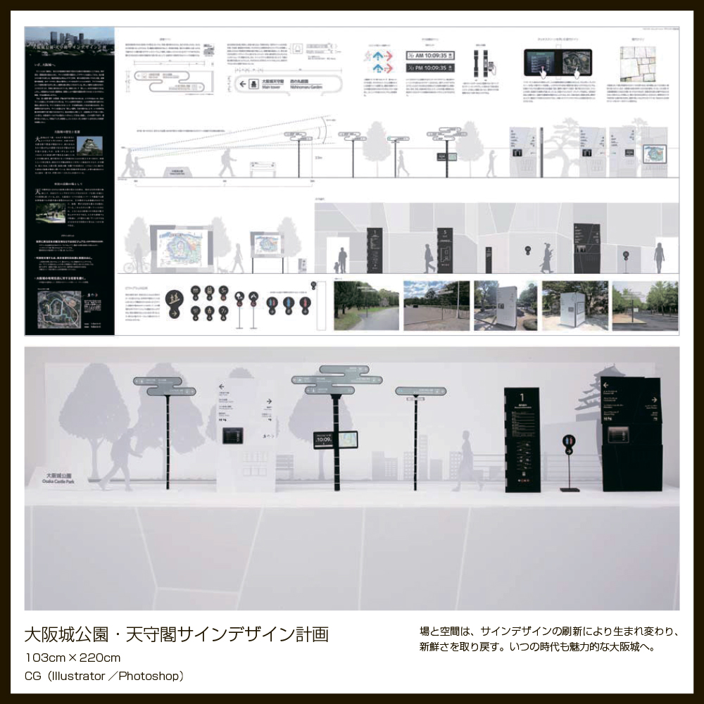 大阪城公園・天守閣サインデザイン計画（芸美ガイダンス2015 展示作品）近畿大学 文芸学部 芸術学科 ビジュアルコミュニケーションデザインゼミ