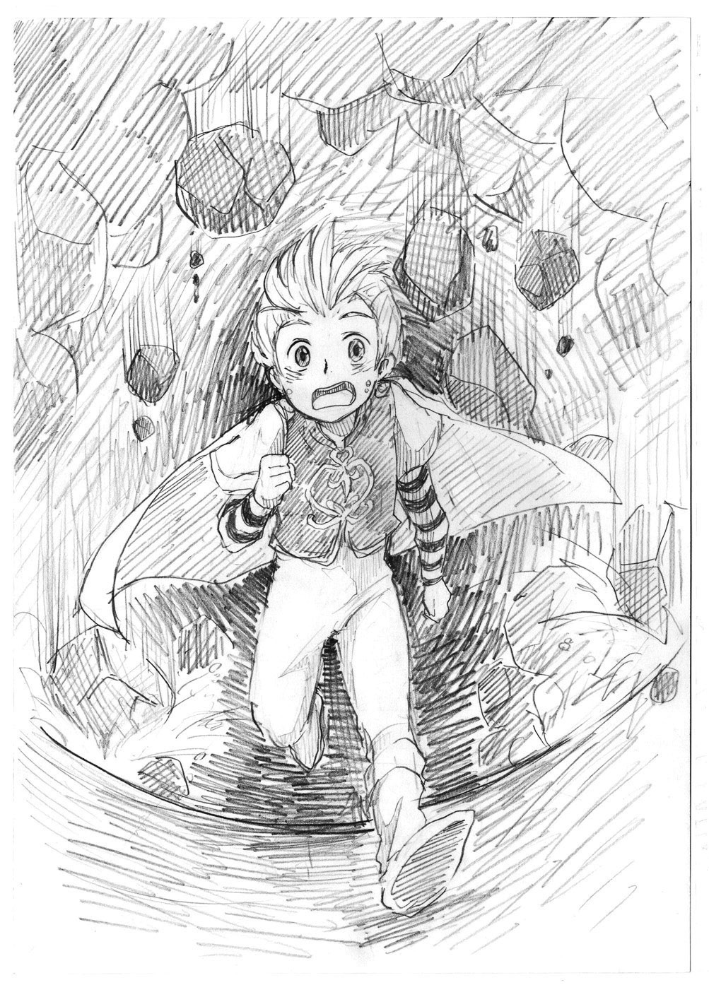 神戸芸術工科大学-推薦入学試験（前期）キャラクター表現 崩れ落ちる洞窟の中を逃げている